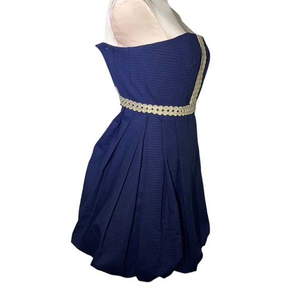 Lilly Pulitzer navy Regency bubble strapless dress with gold  accent. Size 00 - Picture 4 of 13